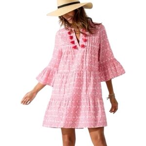 Tommy Bahama Diamond Clip Tiered Summer Mini Dress Sz M Boho Chic Cottage Core